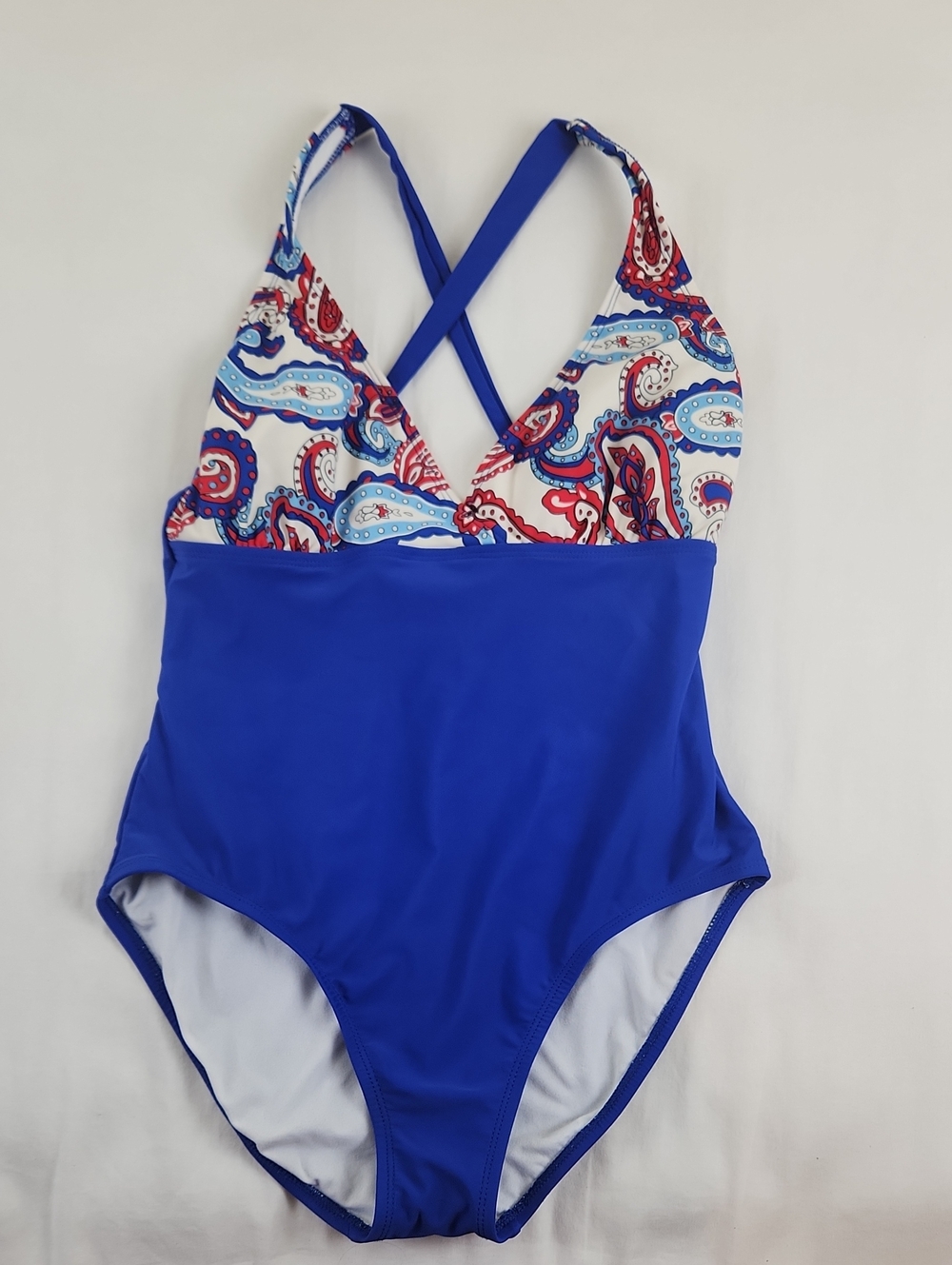 Women’s Royal Blue Paisley One-Piece Swimsuit Large